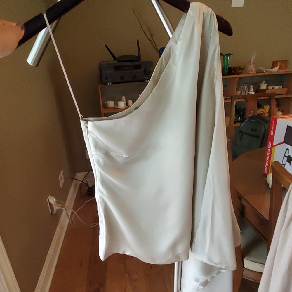 Dramatic one-shoulder silk tank